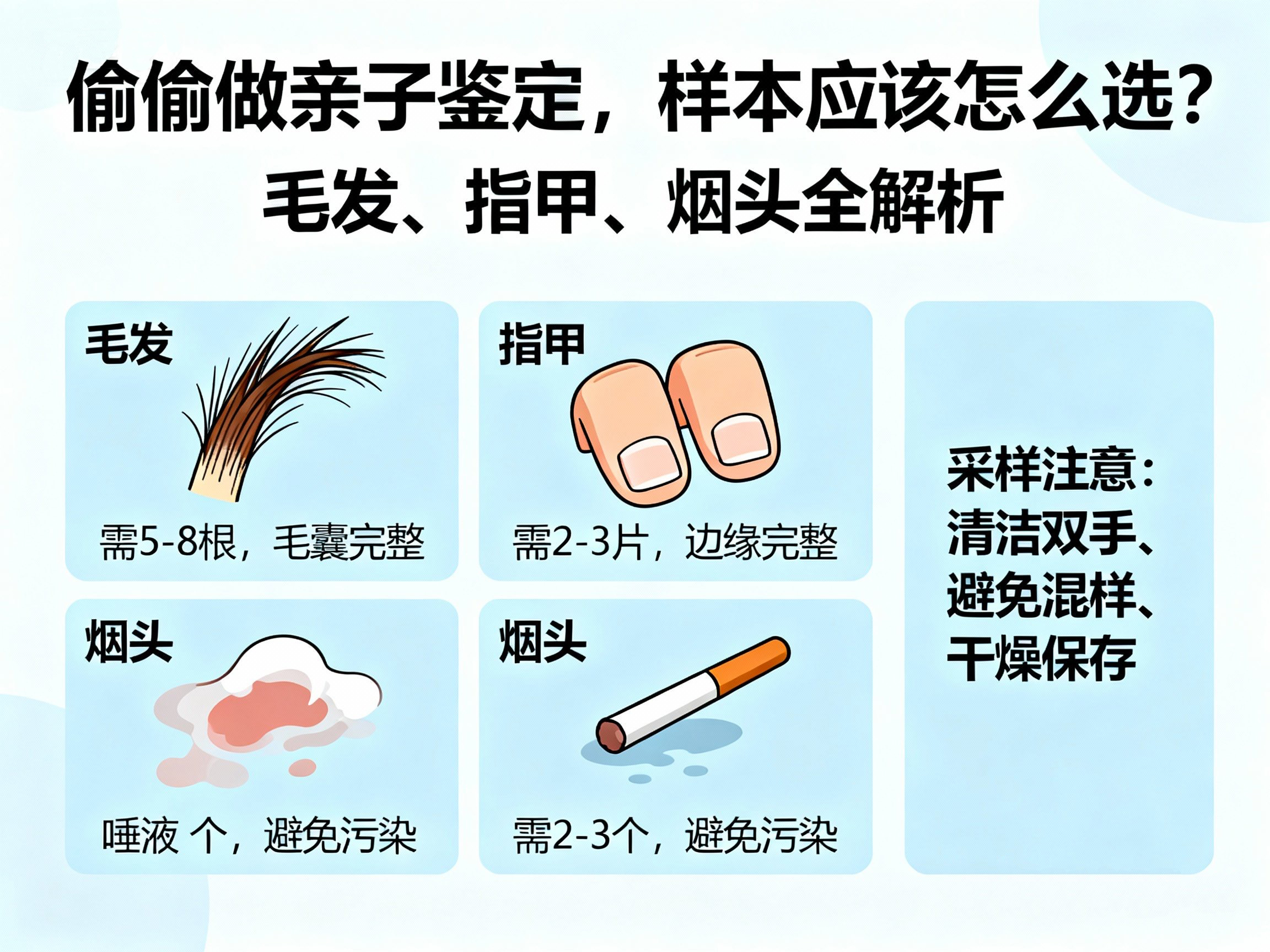 偷偷做亲子鉴定，样本应该怎么选？（毛发、指甲、烟头全解析）